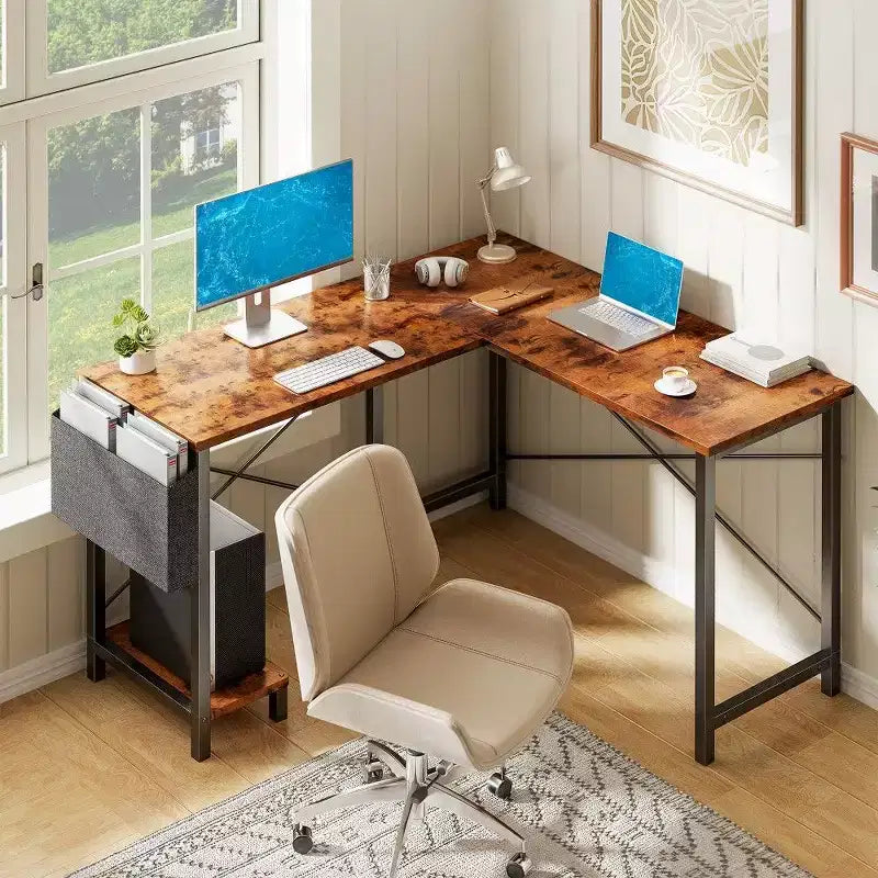 TUYOHW L Shaped Gaming Desk,Metal Frame Corner Desk with CPU Stand & Side Storage,Waterproof Desktop for Home Office