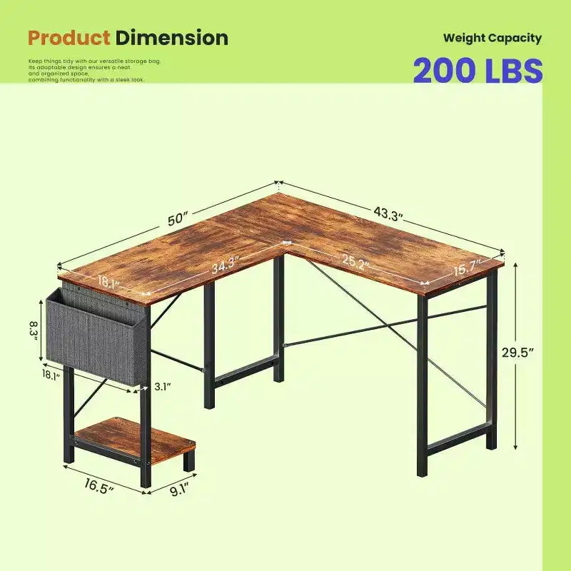 TUYOHW L Shaped Gaming Desk,Metal Frame Corner Desk with CPU Stand & Side Storage,Waterproof Desktop for Home Office