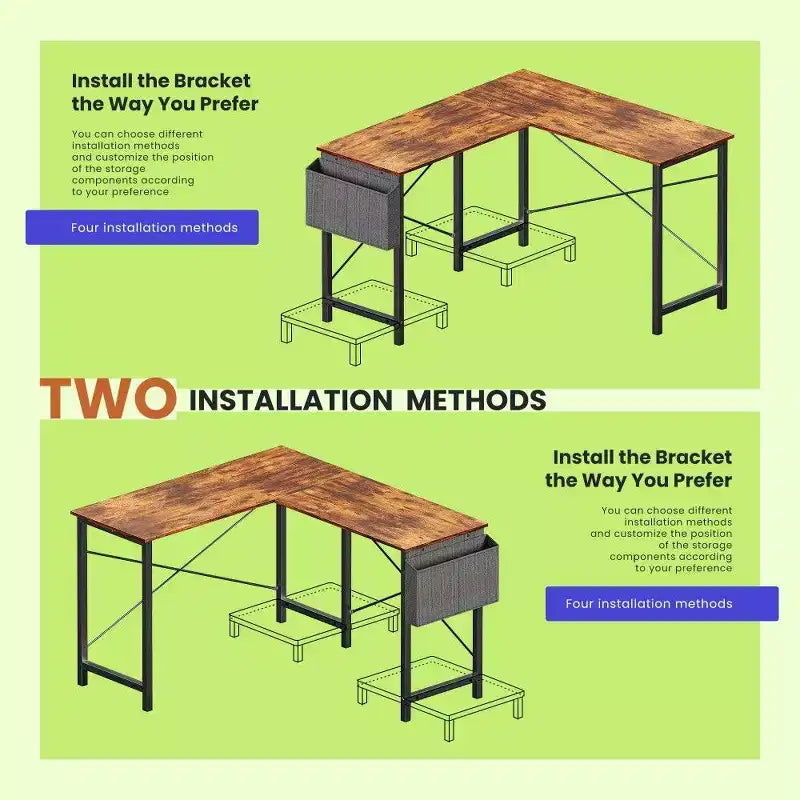 TUYOHW L Shaped Gaming Desk,Metal Frame Corner Desk with CPU Stand & Side Storage,Waterproof Desktop for Home Office