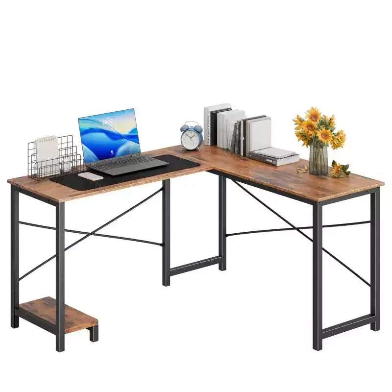 TUYOHW L Shaped Gaming Desk,Metal Frame Corner Desk with CPU Stand & Side Storage,Waterproof Desktop for Home Office