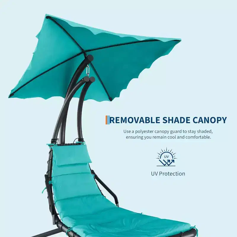 Acekool Hanging Chaise Lounge Swing Chair, Curved Hammock Lounger with Canopy for Outdoor & Indoor, Patio, Garden, Red/Green/Gray