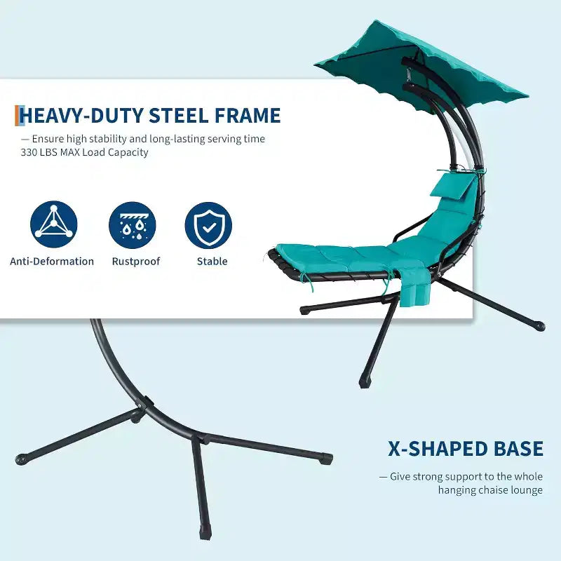 Acekool Hanging Chaise Lounge Swing Chair, Curved Hammock Lounger with Canopy for Outdoor & Indoor, Patio, Garden, Red/Green/Gray