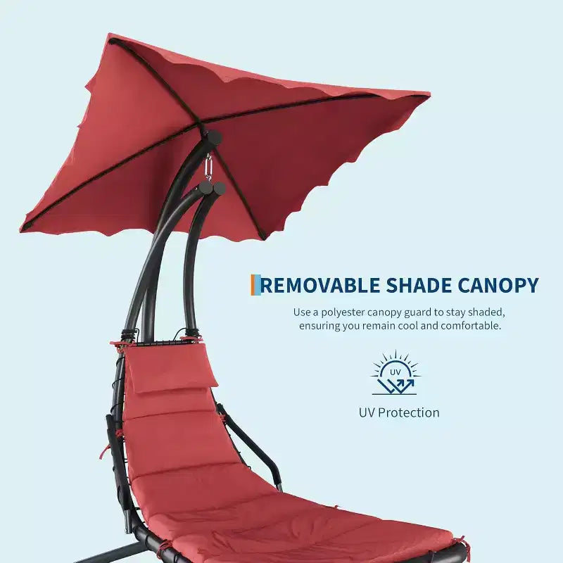 Acekool Hanging Chaise Lounge Swing Chair, Curved Hammock Lounger with Canopy for Outdoor & Indoor, Patio, Garden, Red/Green/Gray