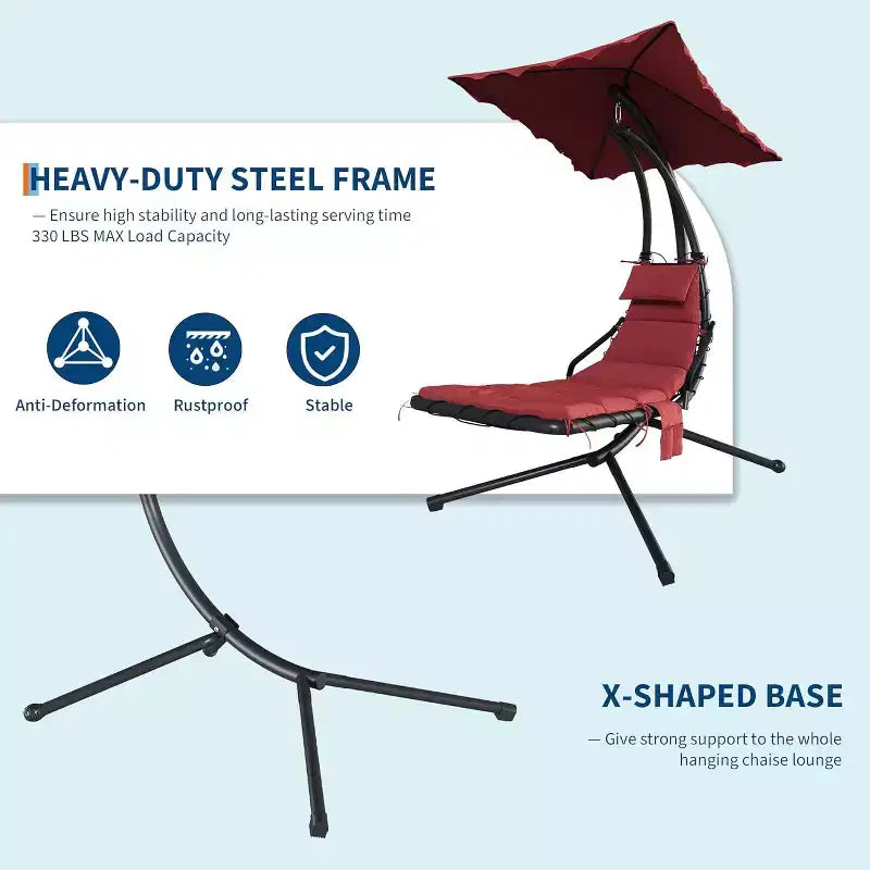 Acekool Hanging Chaise Lounge Swing Chair, Curved Hammock Lounger with Canopy for Outdoor & Indoor, Patio, Garden, Red/Green/Gray
