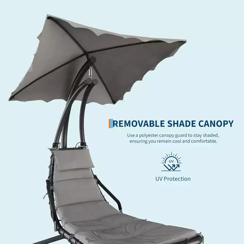 Acekool Hanging Chaise Lounge Swing Chair, Curved Hammock Lounger with Canopy for Outdoor & Indoor, Patio, Garden, Red/Green/Gray
