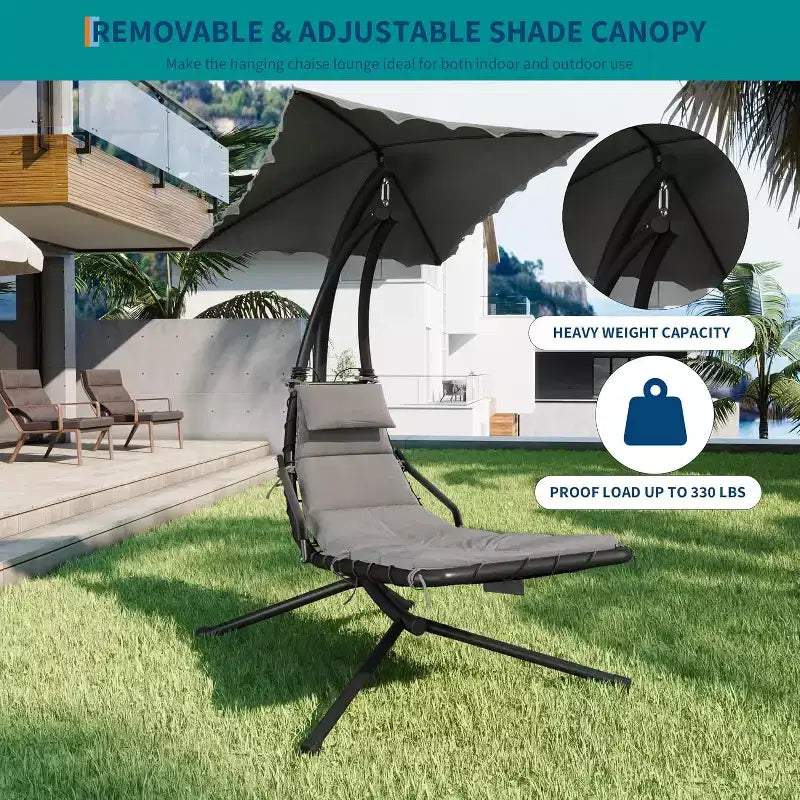 Acekool Hanging Chaise Lounge Swing Chair, Curved Hammock Lounger with Canopy for Outdoor & Indoor, Patio, Garden, Red/Green/Gray