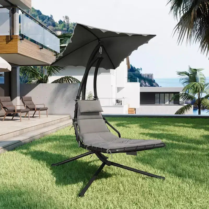 Acekool Hanging Chaise Lounge Swing Chair, Curved Hammock Lounger with Canopy for Outdoor & Indoor, Patio, Garden, Red/Green/Gray
