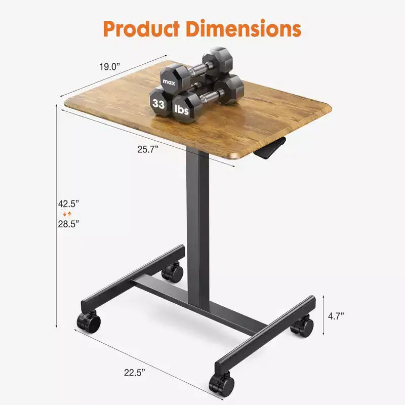 TUYOHW Height Adjustable Mobile Standing Desk with Wheels,Portable Laptop Table for Home,Office,Classroom,Bed,Sofa,Space-Saving,Easy Assembly