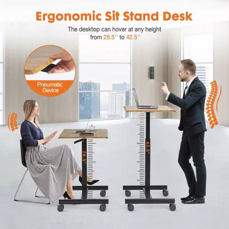 TUYOHW Height Adjustable Mobile Standing Desk with Wheels,Portable Laptop Table for Home,Office,Classroom,Bed,Sofa,Space-Saving,Easy Assembly