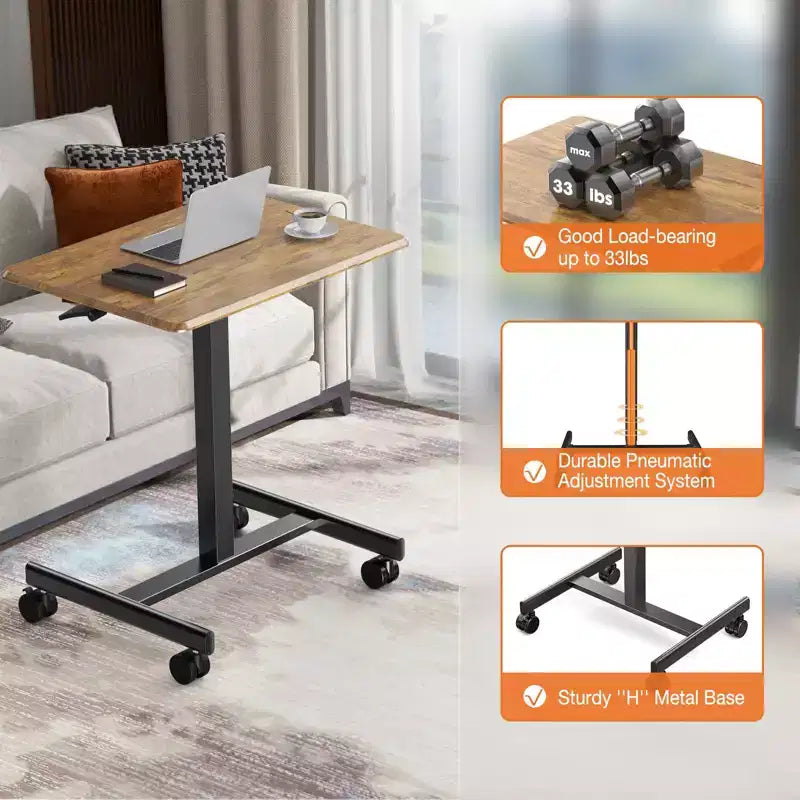 TUYOHW Height Adjustable Mobile Standing Desk with Wheels,Portable Laptop Table for Home,Office,Classroom,Bed,Sofa,Space-Saving,Easy Assembly