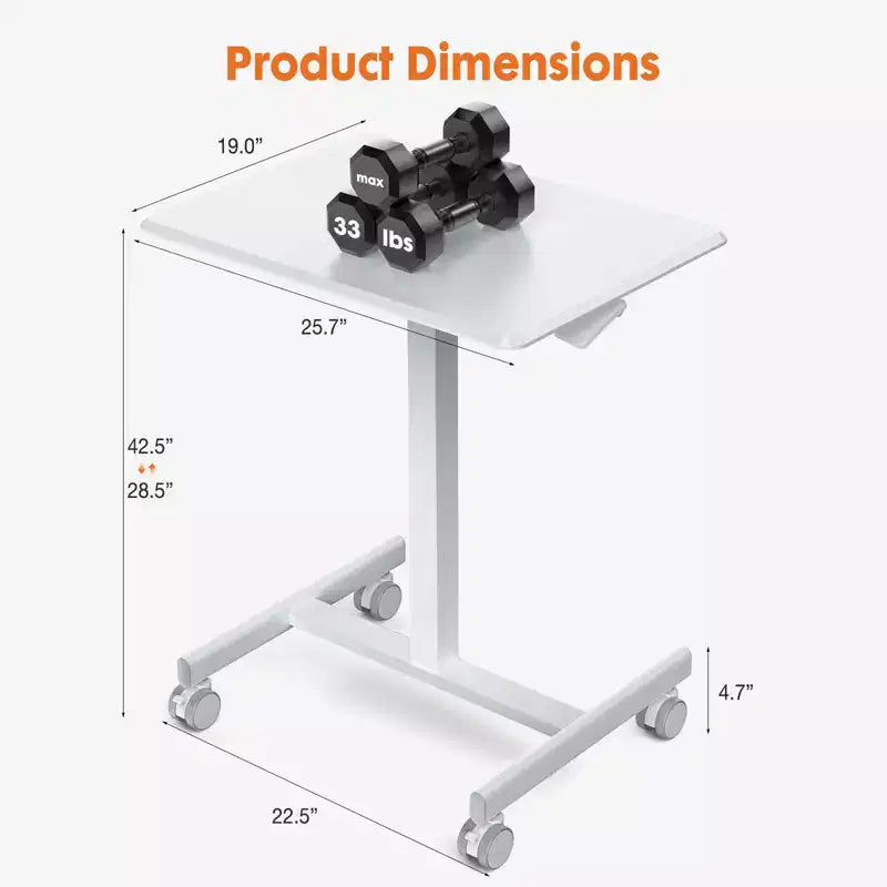 TUYOHW Height Adjustable Mobile Standing Desk with Wheels,Portable Laptop Table for Home,Office,Classroom,Bed,Sofa,Space-Saving,Easy Assembly
