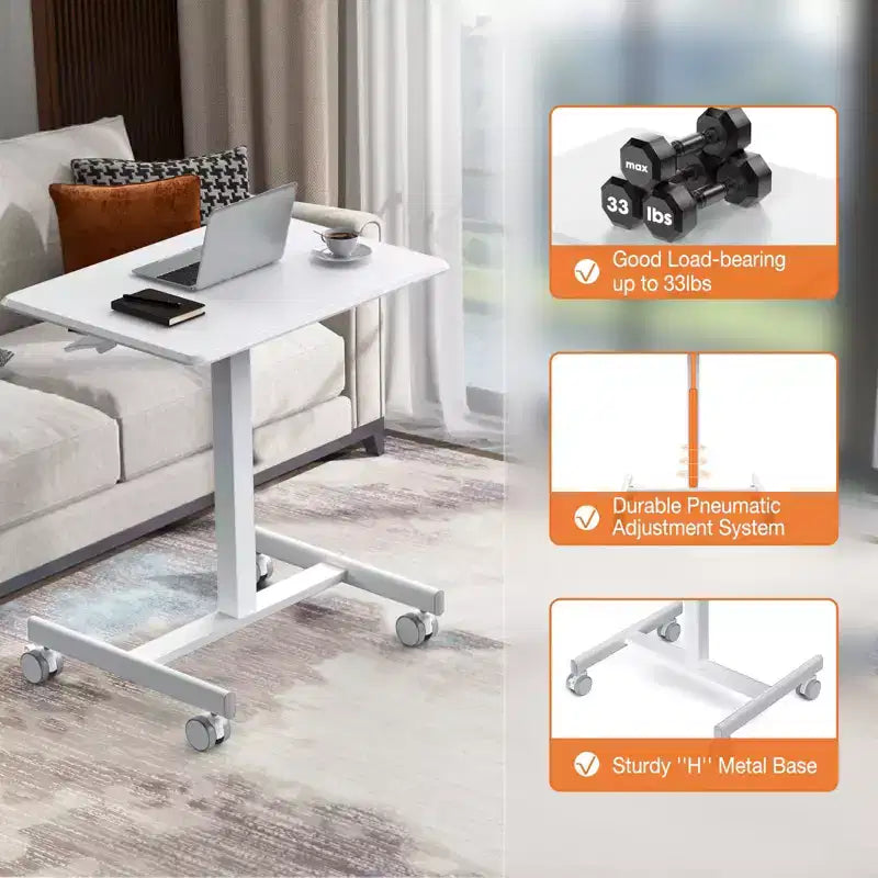 TUYOHW Height Adjustable Mobile Standing Desk with Wheels,Portable Laptop Table for Home,Office,Classroom,Bed,Sofa,Space-Saving,Easy Assembly