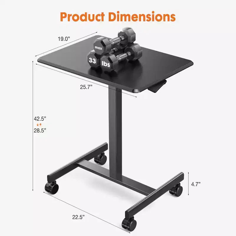 TUYOHW Height Adjustable Mobile Standing Desk with Wheels,Portable Laptop Table for Home,Office,Classroom,Bed,Sofa,Space-Saving,Easy Assembly