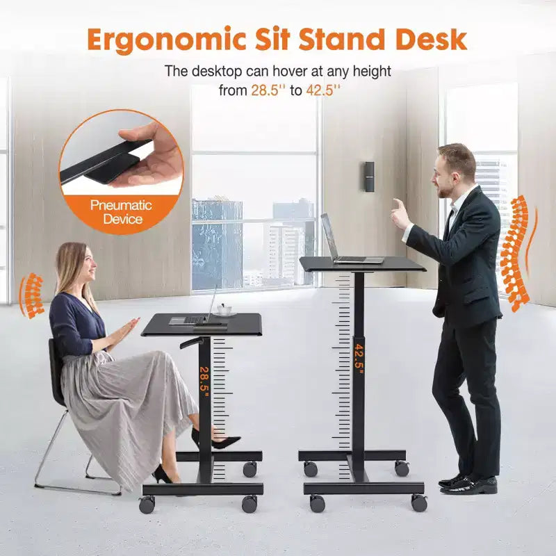 TUYOHW Height Adjustable Mobile Standing Desk with Wheels,Portable Laptop Table for Home,Office,Classroom,Bed,Sofa,Space-Saving,Easy Assembly