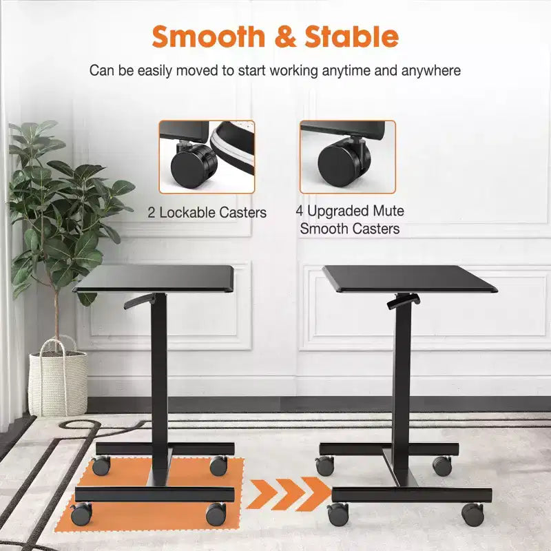 TUYOHW Height Adjustable Mobile Standing Desk with Wheels,Portable Laptop Table for Home,Office,Classroom,Bed,Sofa,Space-Saving,Easy Assembly