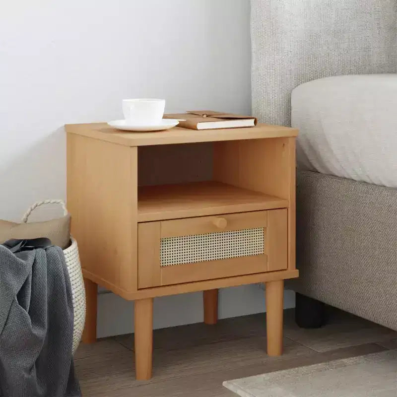 vidaXL Bedside Cabinet Furniture for Bedroom SENJA Rattan Look Solid Wood Pine, Engineered Wood - Nightstand