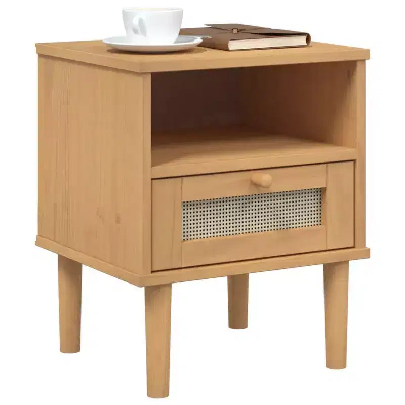vidaXL Bedside Cabinet Furniture for Bedroom SENJA Rattan Look Solid Wood Pine, Engineered Wood - Nightstand