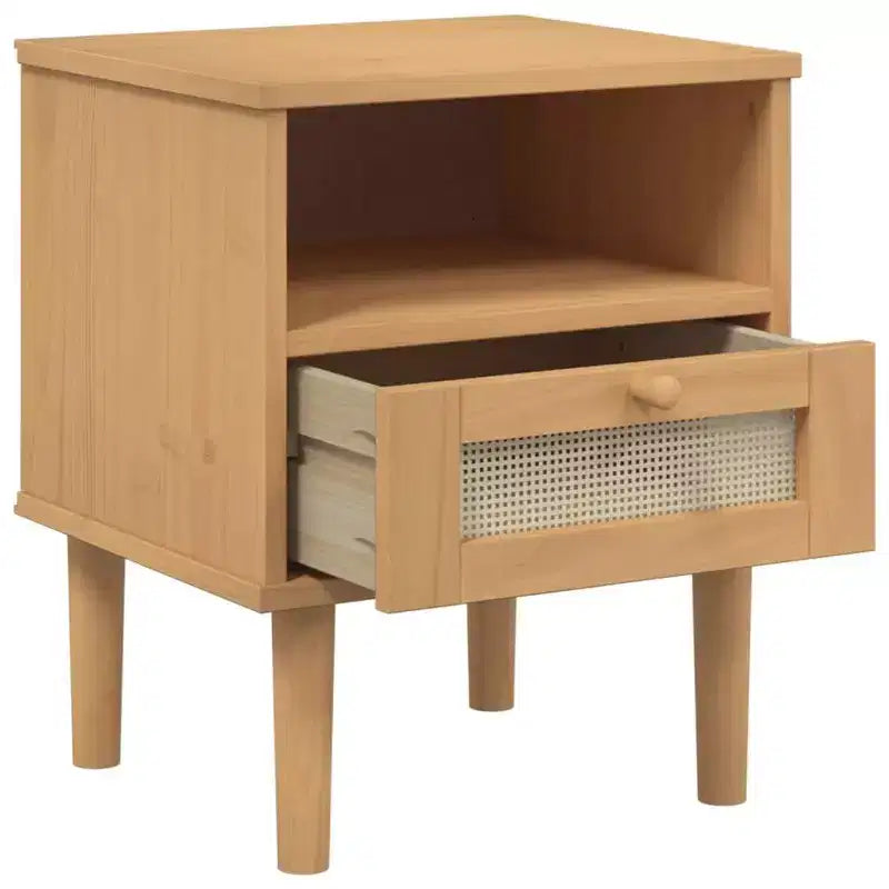 vidaXL Bedside Cabinet Furniture for Bedroom SENJA Rattan Look Solid Wood Pine, Engineered Wood - Nightstand