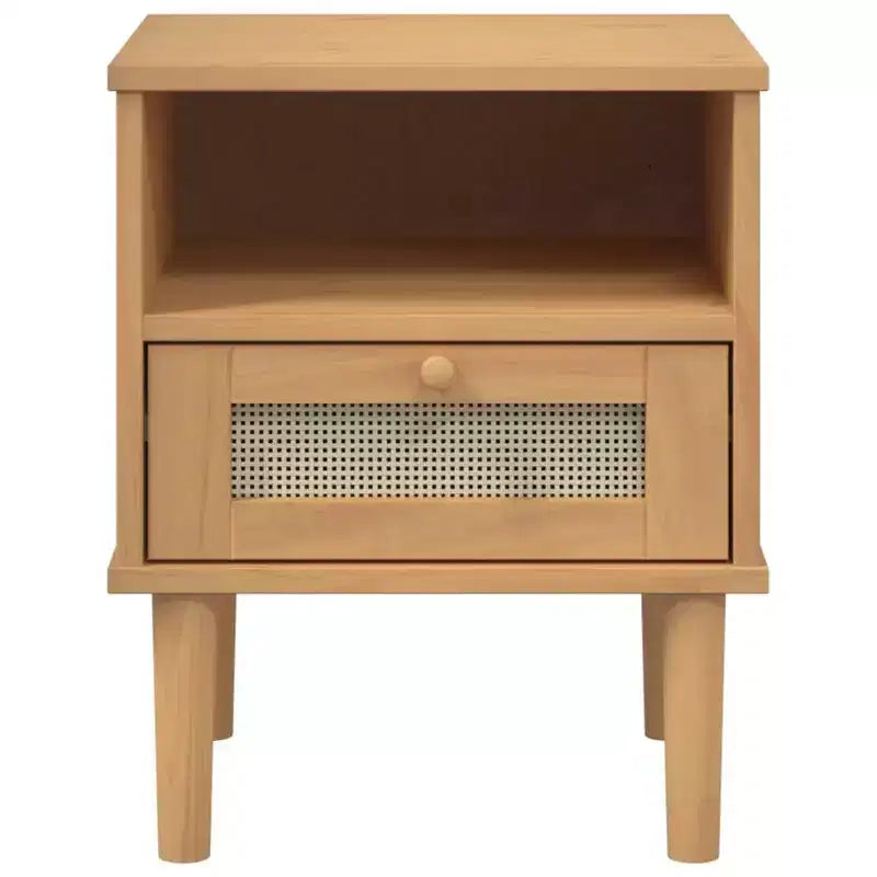 vidaXL Bedside Cabinet Furniture for Bedroom SENJA Rattan Look Solid Wood Pine, Engineered Wood - Nightstand