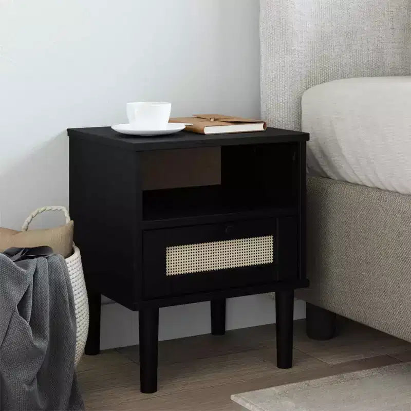 vidaXL Bedside Cabinet Furniture for Bedroom SENJA Rattan Look Solid Wood Pine, Engineered Wood - Nightstand