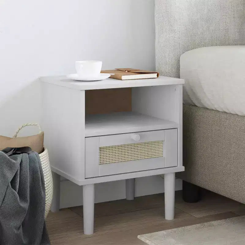 vidaXL Bedside Cabinet Furniture for Bedroom SENJA Rattan Look Solid Wood Pine, Engineered Wood - Nightstand