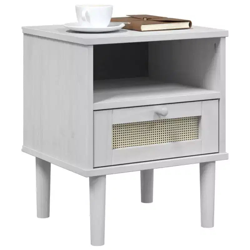 vidaXL Bedside Cabinet Furniture for Bedroom SENJA Rattan Look Solid Wood Pine, Engineered Wood - Nightstand