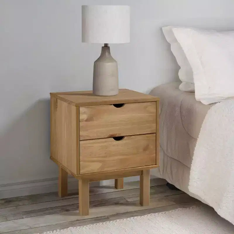 vidaXL Bedside Cabinet Rustic Brown Solid Pinewood 17.7 x 15.4 x 22.4 in