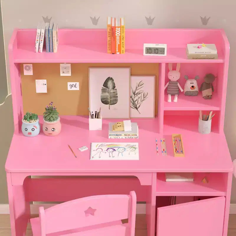 Kids Study Desk & Chair Set with StorageToddler Ergonomic Children's Learning Table with Bookshelf & Organizer - Engineered Wood Construction