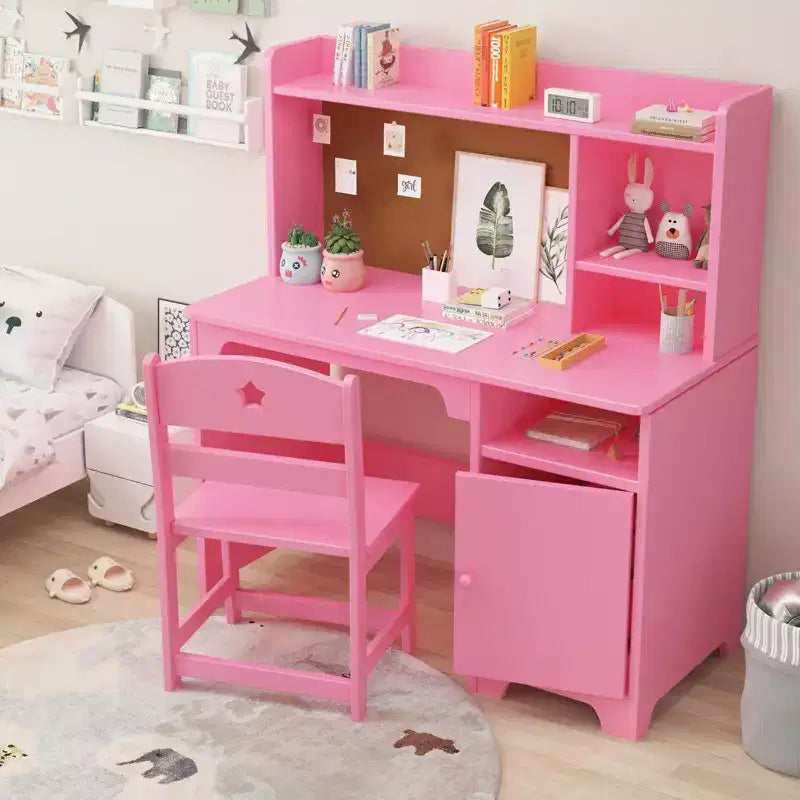 Kids Study Desk & Chair Set with StorageToddler Ergonomic Children's Learning Table with Bookshelf & Organizer - Engineered Wood Construction