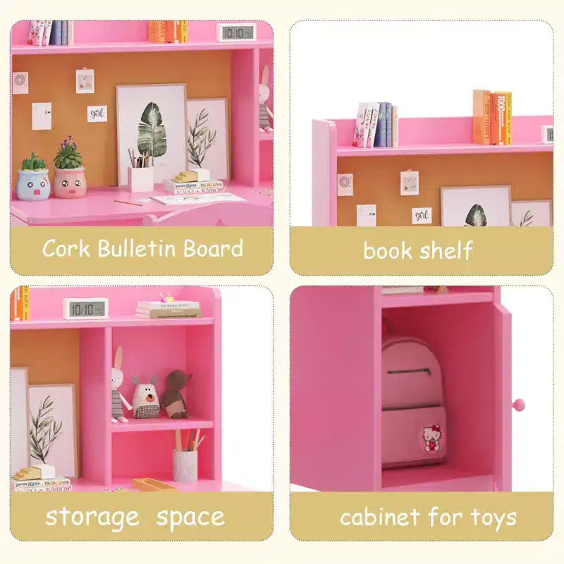 Kids Study Desk & Chair Set with StorageToddler Ergonomic Children's Learning Table with Bookshelf & Organizer - Engineered Wood Construction