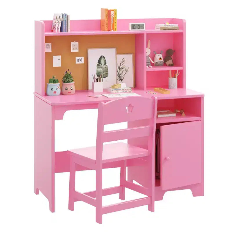 Kids Study Desk & Chair Set with StorageToddler Ergonomic Children's Learning Table with Bookshelf & Organizer - Engineered Wood Construction
