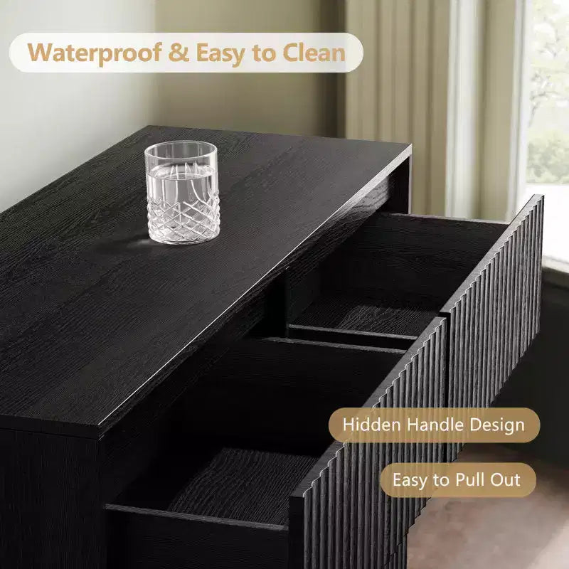 KOLIGEY 6-Drawer Dresser 47W Double Dresser With Waveform Fluted Panel