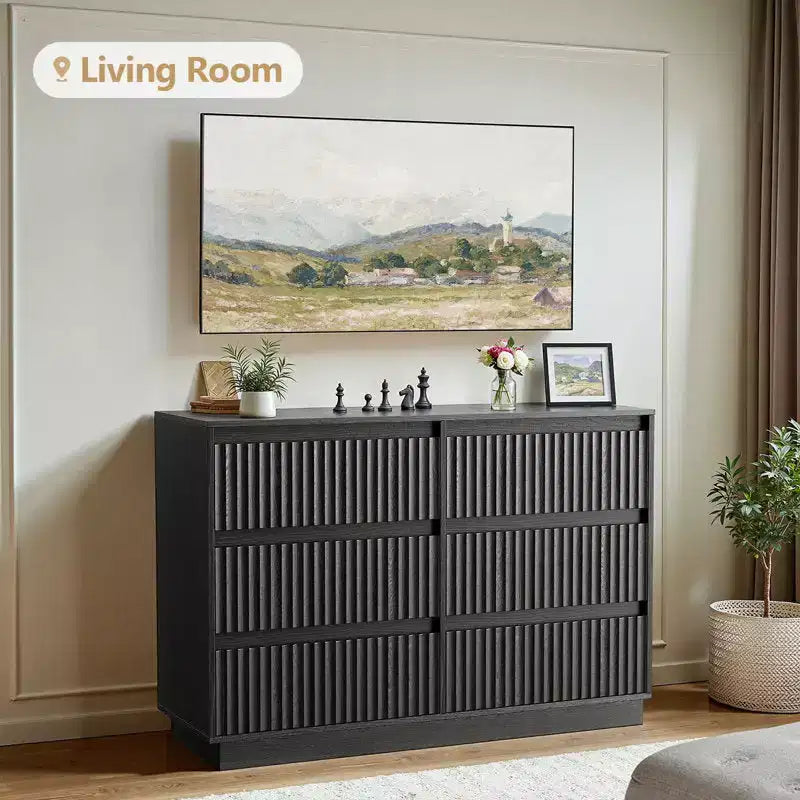 KOLIGEY 6-Drawer Dresser 47W Double Dresser With Waveform Fluted Panel