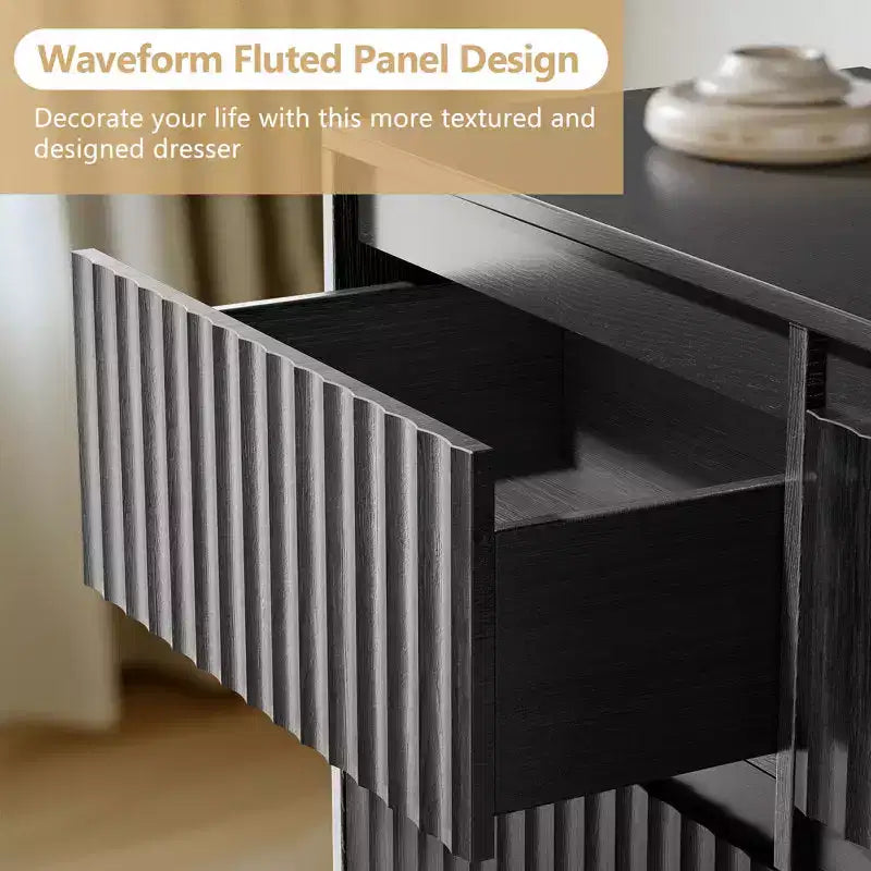 KOLIGEY 6-Drawer Dresser 47W Double Dresser With Waveform Fluted Panel