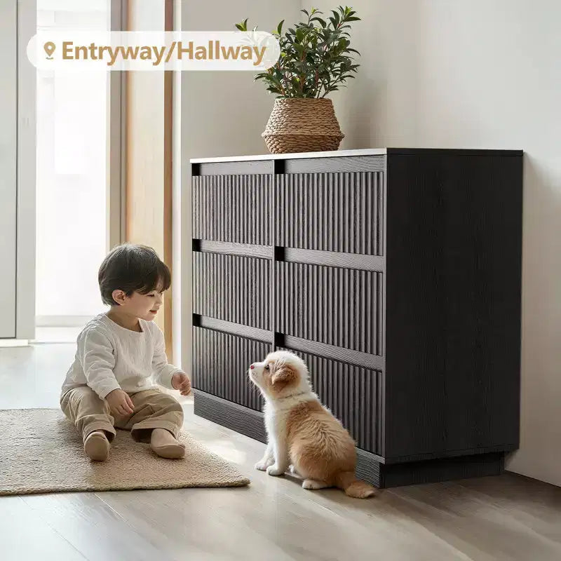 KOLIGEY 6-Drawer Dresser 47W Double Dresser With Waveform Fluted Panel