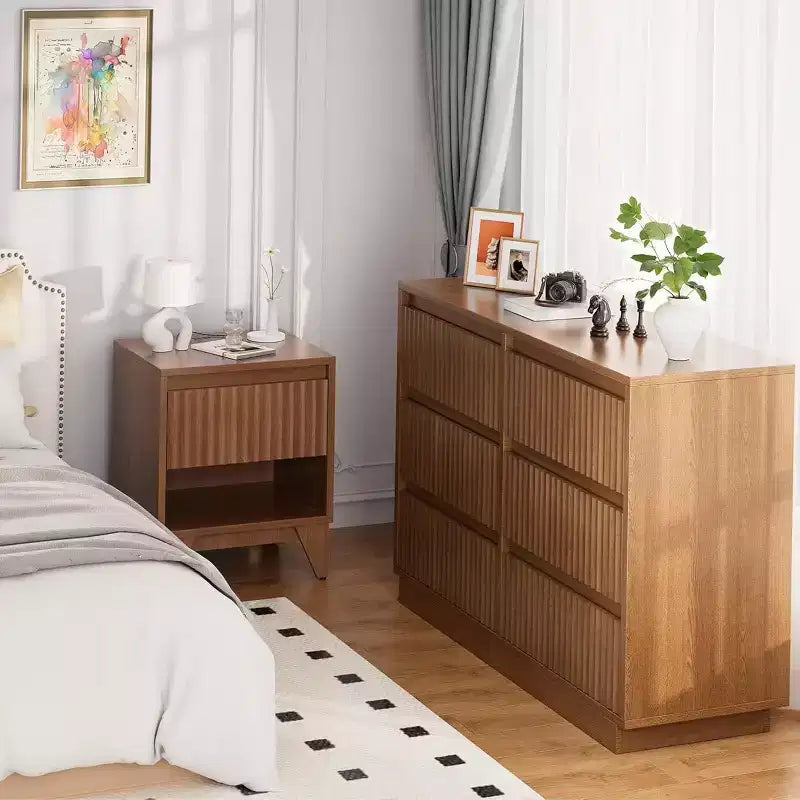 KOLIGEY 6-Drawer Dresser 47W Double Dresser With Waveform Fluted Panel