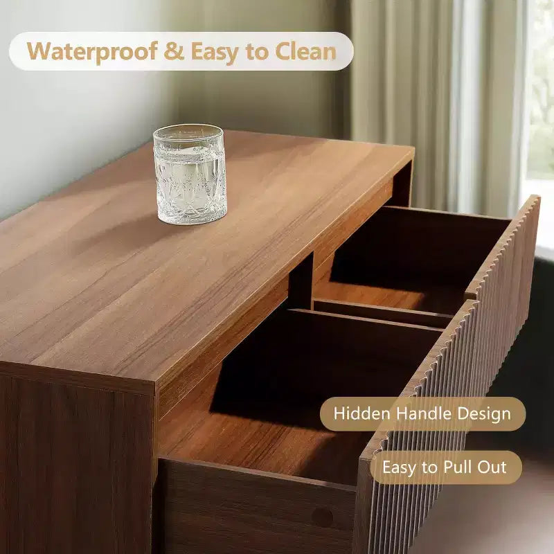 KOLIGEY 6-Drawer Dresser 47W Double Dresser With Waveform Fluted Panel