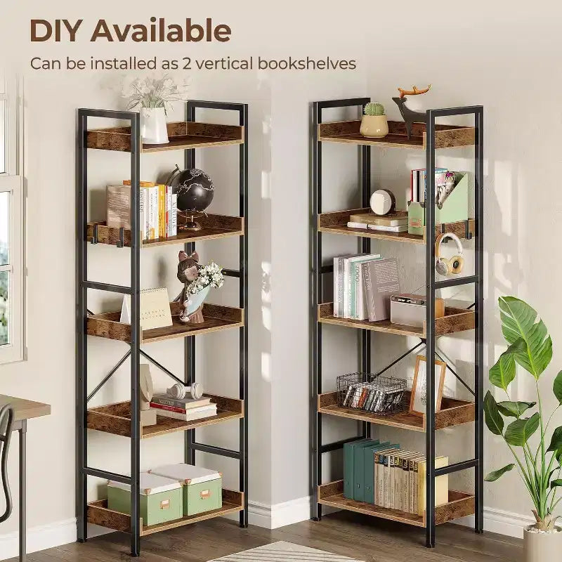 3 Sets of 5-layer Bookshelves, Open Display Racks and Metal-framed Industrial Wide Bookshelves, Suitable for Various Scenarios.