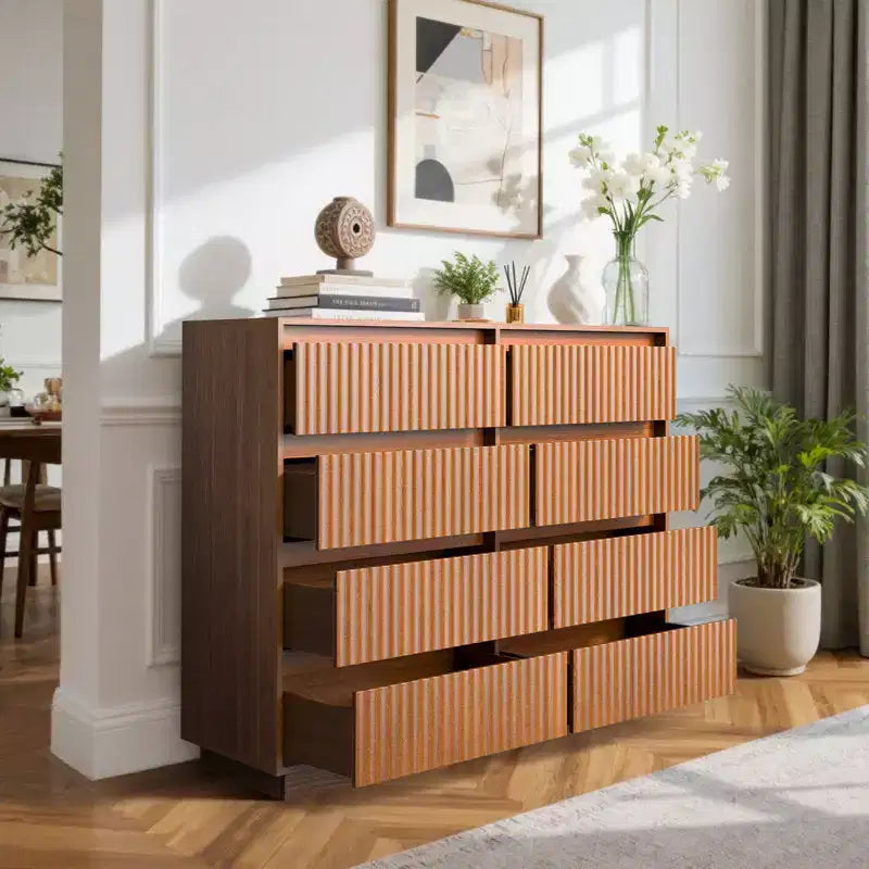 KOLIGEY 8-Drawer Dresser 52W Double Dresser With Waveform Fluted Panel