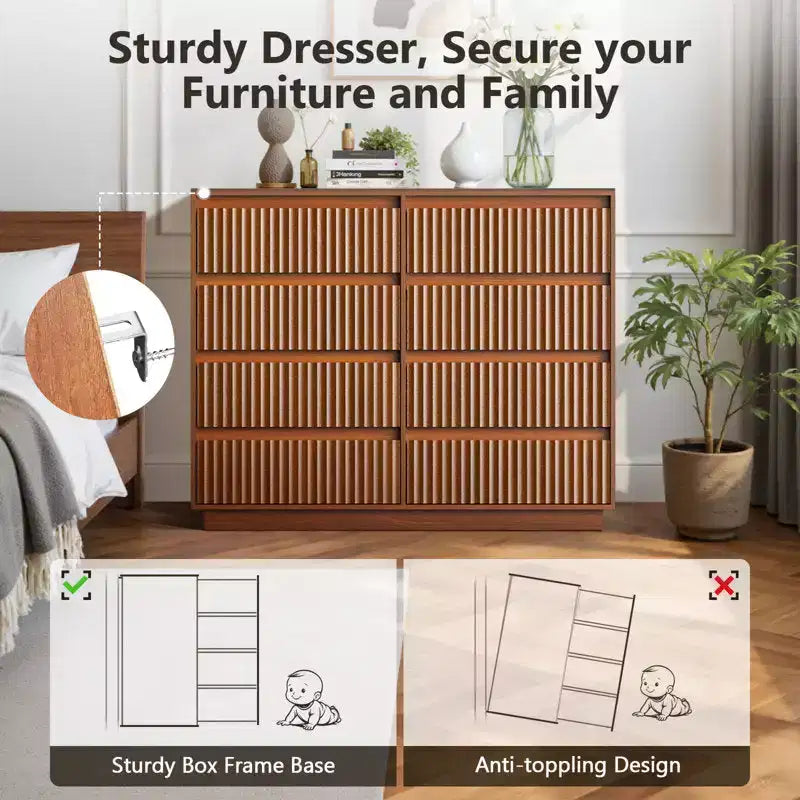 KOLIGEY 8-Drawer Dresser 52W Double Dresser With Waveform Fluted Panel