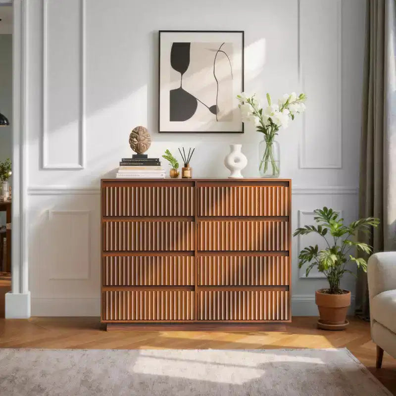 KOLIGEY 8-Drawer Dresser 52W Double Dresser With Waveform Fluted Panel
