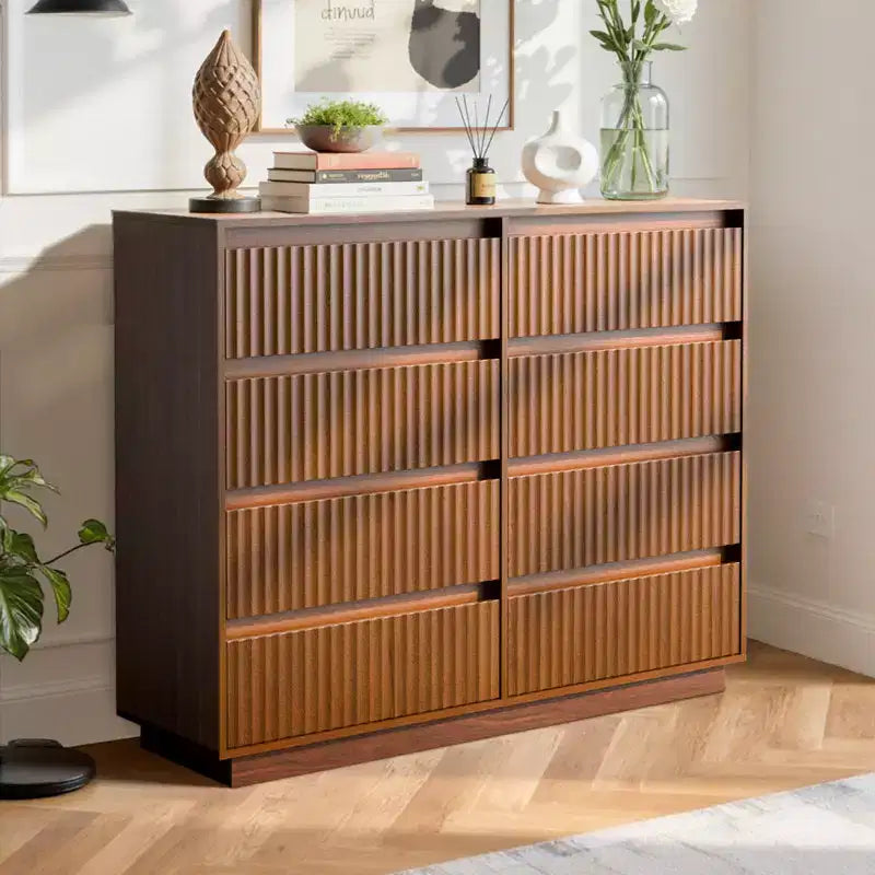 KOLIGEY 8-Drawer Dresser 52W Double Dresser With Waveform Fluted Panel
