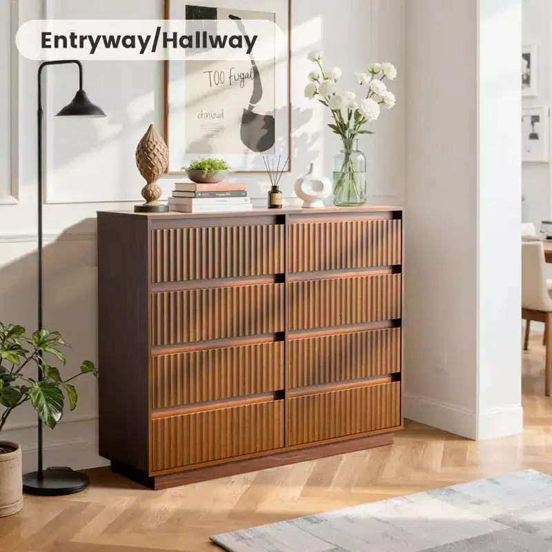 KOLIGEY 8-Drawer Dresser 52W Double Dresser With Waveform Fluted Panel