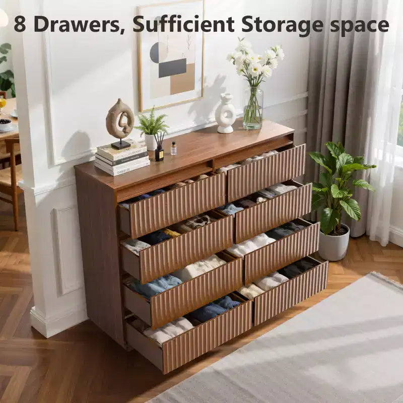 KOLIGEY 8-Drawer Dresser 52W Double Dresser With Waveform Fluted Panel