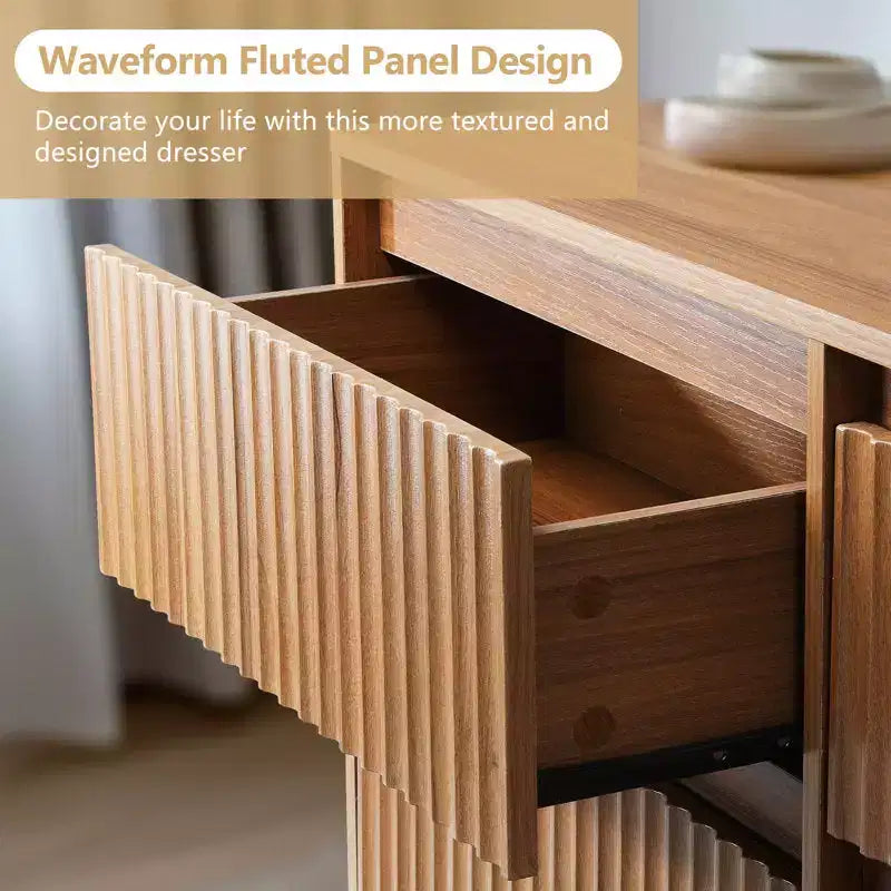 KOLIGEY 8-Drawer Dresser 52W Double Dresser With Waveform Fluted Panel
