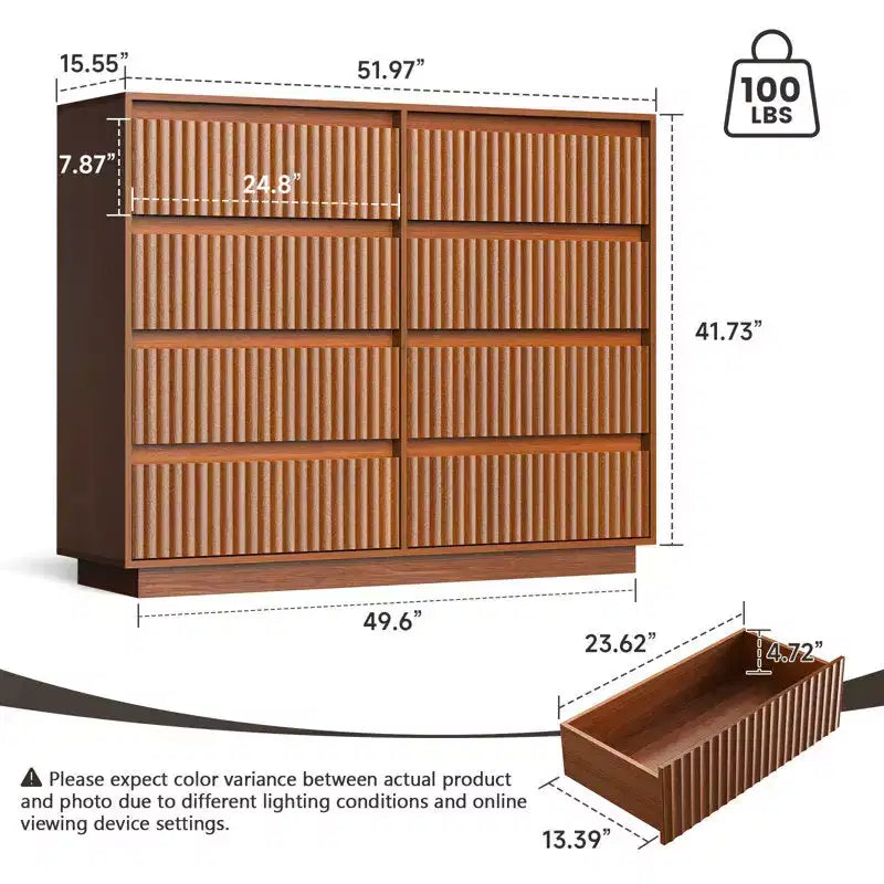 KOLIGEY 8-Drawer Dresser 52W Double Dresser With Waveform Fluted Panel