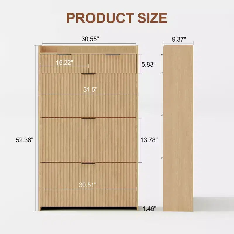 Fluted Shoe Storage Cabinet w/2 Flip Drawers, Slim Wood Shoe Organizer, Narrow Entryway Furniture w/Storage for Small Spaces, Hallway