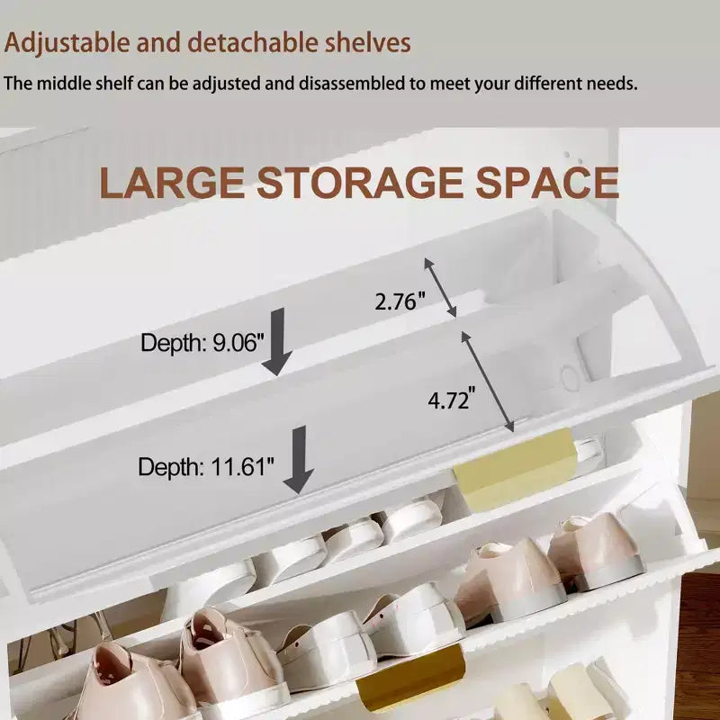 Fluted Shoe Storage Cabinet w/2 Flip Drawers, Slim Wood Shoe Organizer, Narrow Entryway Furniture w/Storage for Small Spaces, Hallway