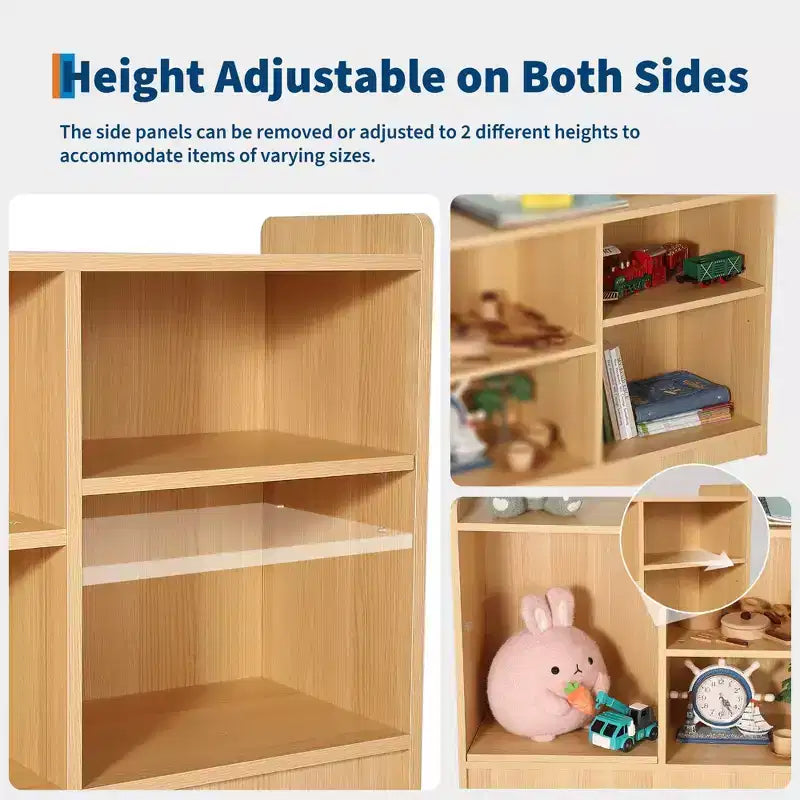 Montessori 6-Compartment Toy & Book Organizer with Adjustable Dividers, Natural Finish Kids' Playroom & Classroom Shelf