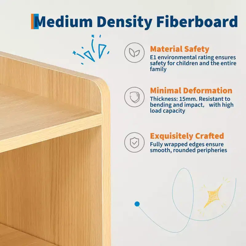 Montessori 6-Compartment Toy & Book Organizer with Adjustable Dividers, Natural Finish Kids' Playroom & Classroom Shelf